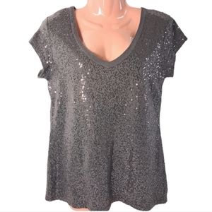 Women's Dark‎ Grey Sequin Blouse Size M